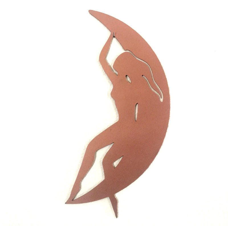 Large Crescent Moon Maiden Goddess Copper Wall Hanging