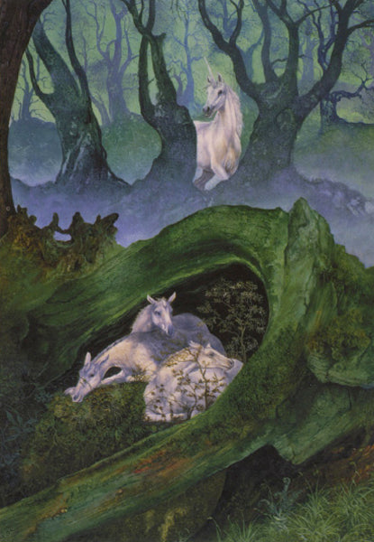 Roger Garland Nest of Unicorn Fawns Greeting Card