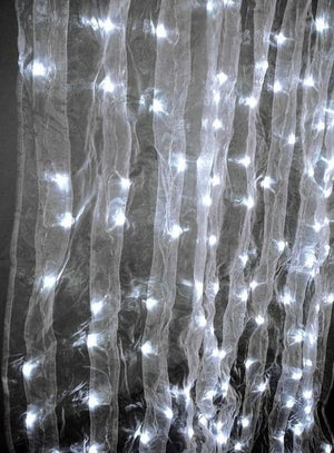 12' White Organza Curtain with Cool White LED Lights