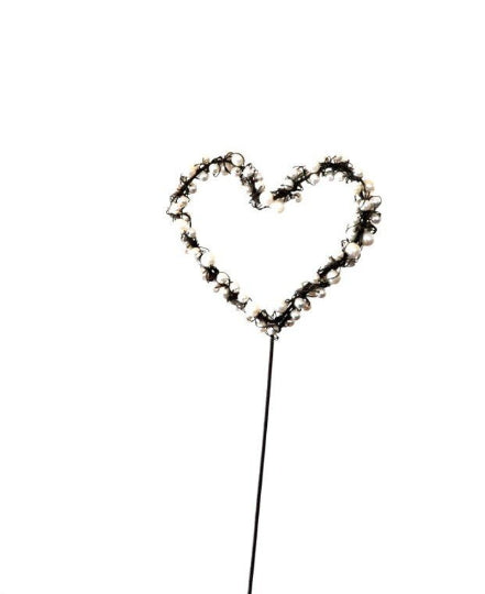 14 Inch Heart Shaped Wedding Picks |  Creamy White Colored Faux Pearls  |  Wire Wrapped Beads