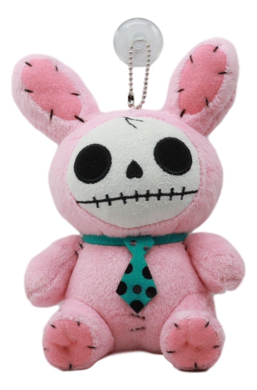 Small Furry Bones Skeleton Pink Bunny With Green Polka Dot Tie Plush Toy Doll