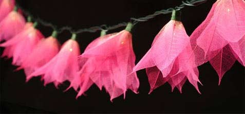 Pink Flower Skeleton Leaves String Lights -- 9 Feet in Length