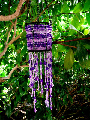 Purple Seed Beads Beaded Hanging Candle Holder