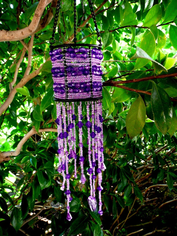 Purple Seed Beads Beaded Hanging Candle Holder - That Bohemian Girl