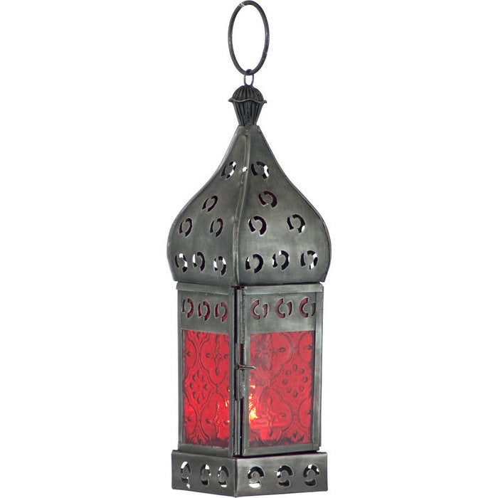 Metal & Red Glass Gypsy Candle Lantern