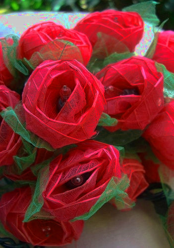 Red Roses and Green Leaves String Lights -- 9 Feet in Length