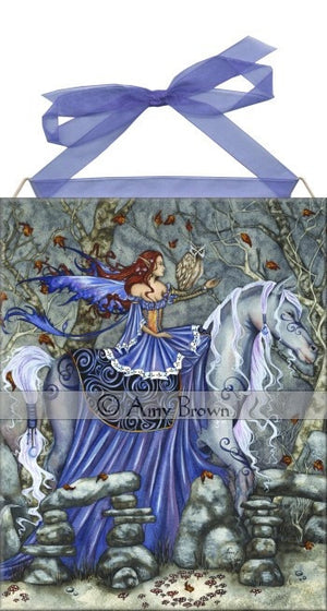 Amy Brown Rhiannon Fairy Ceramic Tile Art -- Horse & Owl