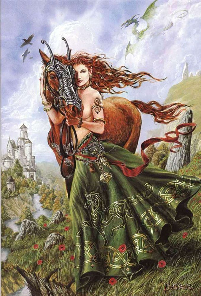 Celtic Rhiannon Goddess Card with Horse by Briar