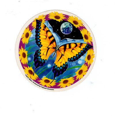 Richard Biffle Round Butterfly Moon Flower Sticker Decal