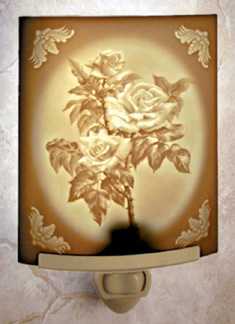 White Roses Porcelain Curved Lithophane Night Light