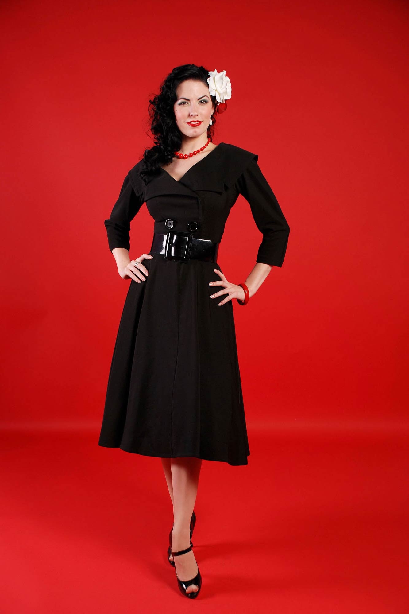 Bettie Page Secretary Circle Black Dress, Size Small