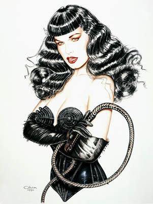 Bettie Page Stinger Whip Bondage Note Card by Olivia De Berardinis