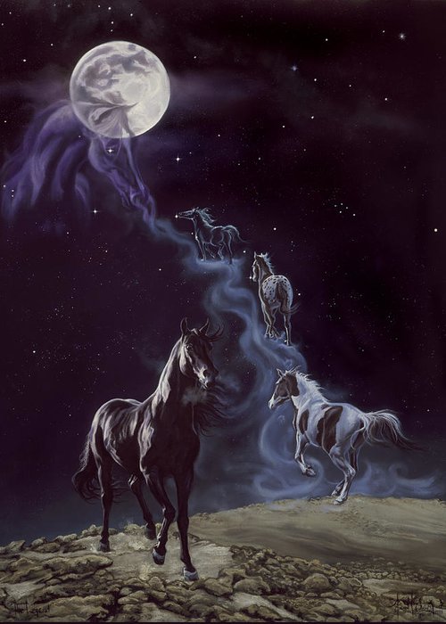 Kim McElroy The Legend Horses Ascending Greeting Card Silver Foil Accents