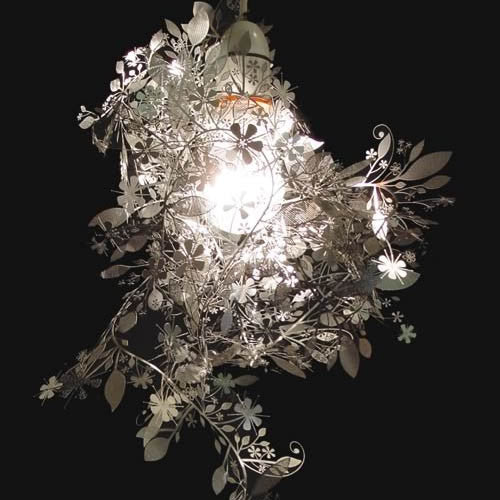 Tord Boonjtes White Metal Chrome Plated Floral Garland Lamp by Artecnica