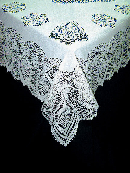 White Vinyl Lace Table Cloth -- Wedding Tablecloth