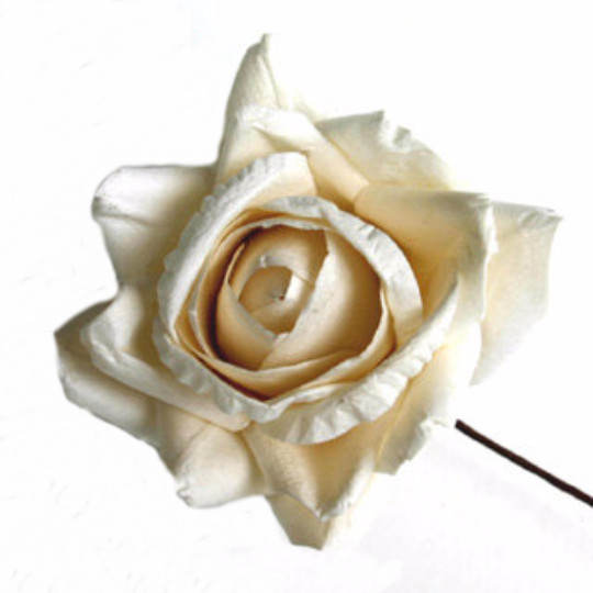 5 White Bendable Handmade Parchment Paper Long Wired Stemmed Roses