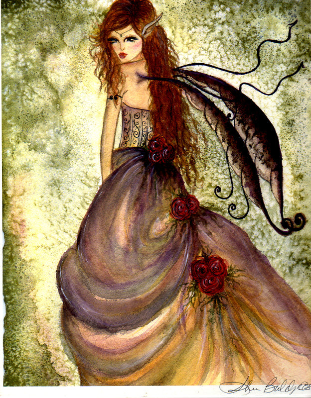 Signed Sherri Baldy Winter Rose Fairy Print -- Rare and Retired